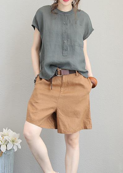 Unique O Neck Linen Tops Blouses Low High Design Clothing Green Polka Dots Shirt