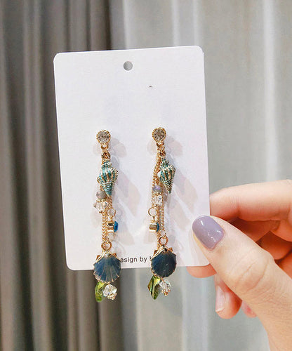 Colorblock Alloy Zircon Crystal Tassel Drop Earrings