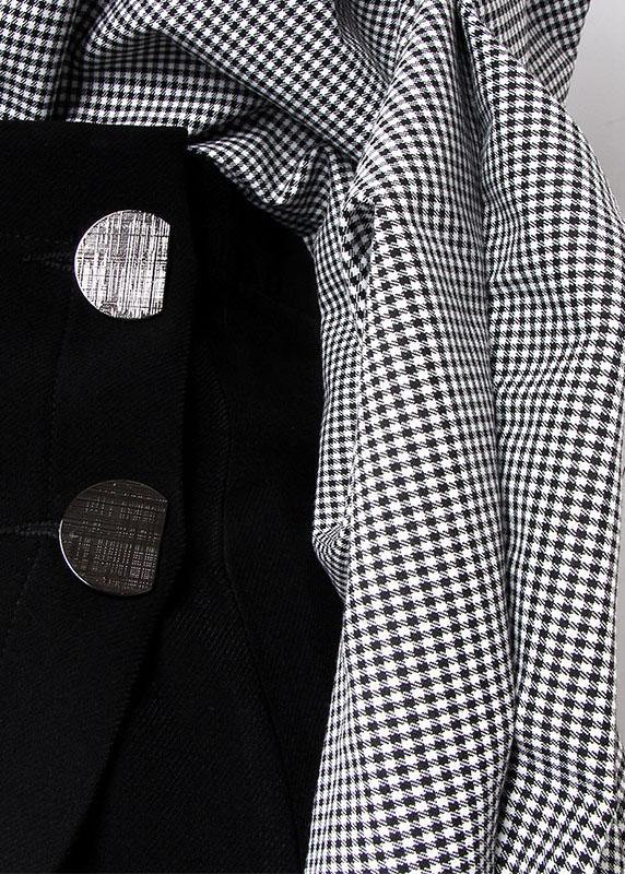 Plaid V Neck Asymmetrical Designlong Sleeve Dress + Black Straight Skirt Two Pieces Set
