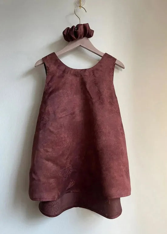 Brown V Neck Lace Up Cotton Tank Sleeveless
