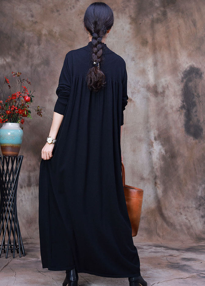 Fitted Black Wrinkled Turtle Neck Knit Holiday Dresses Spring