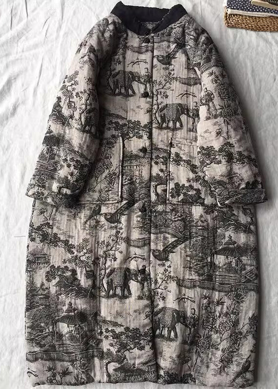 Apricot Oversized Print Fine Cotton Filled Long Coats Winter