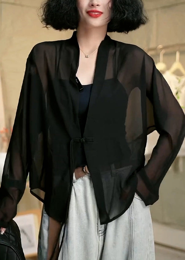 Black Tasseled Patchwork Tulle Upf 50+ Coat Summer