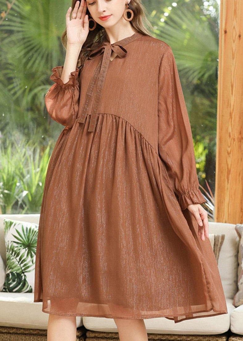 Khaki Long Sleeve Chiffon Summer Dresses