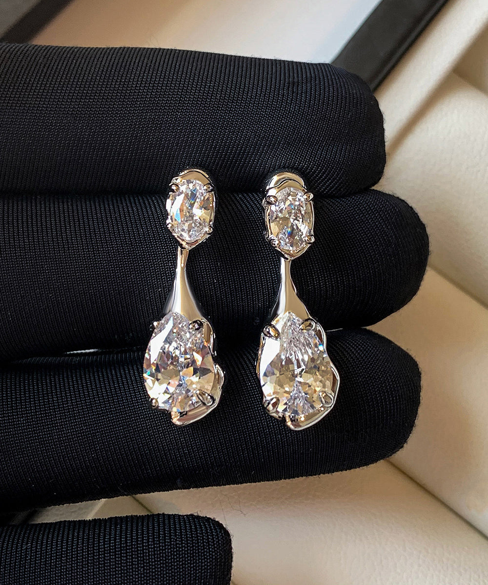 Silvery Teardrop Shape Sparkling Zircon Drop Earrings