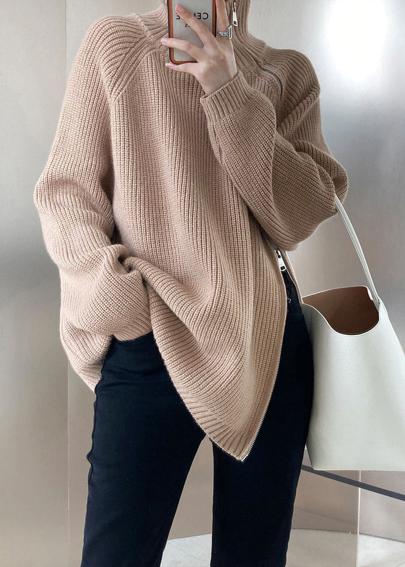 Grey Turtleneck Thick Cotton Knit Sweaters Fall