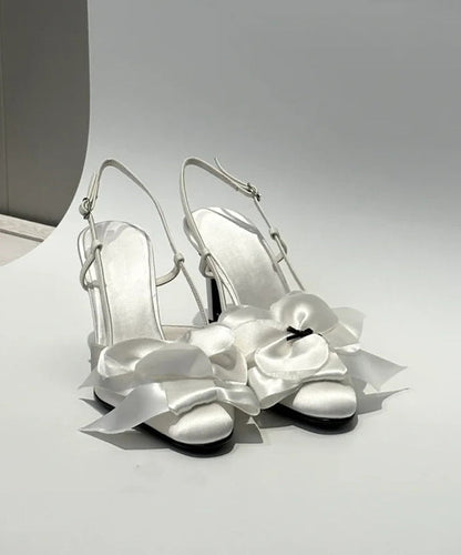 White Satin Bow High Heels Splicing