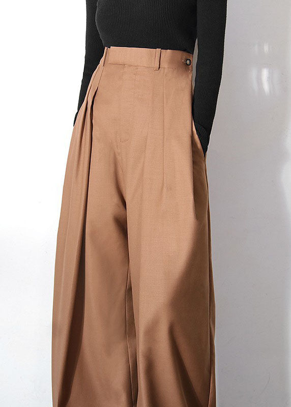 Italian Camel Zip Up Pockets Wide Leg Trousers Spring