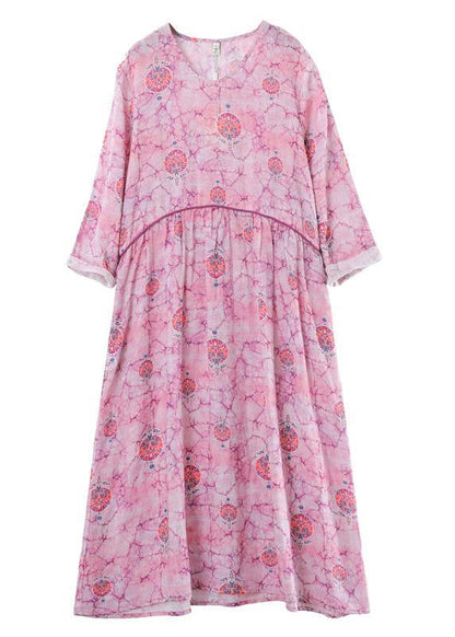 O Neck Cinched Spring Tunics Photography Pink Print Maxi Dresses