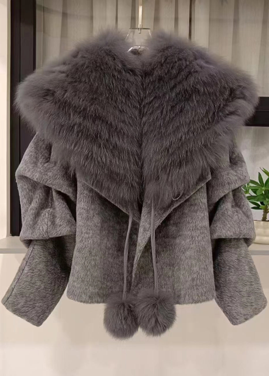 Caramel Coats and Fox Collar Cape Woolen Two Pieces Set Spring