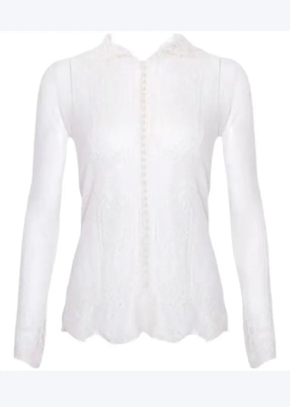 Italian White Stand Collar Nail Bead Lace Shirt Fall