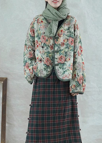 Photo Color Print Button Fine Cotton Filled Short Coat Spring