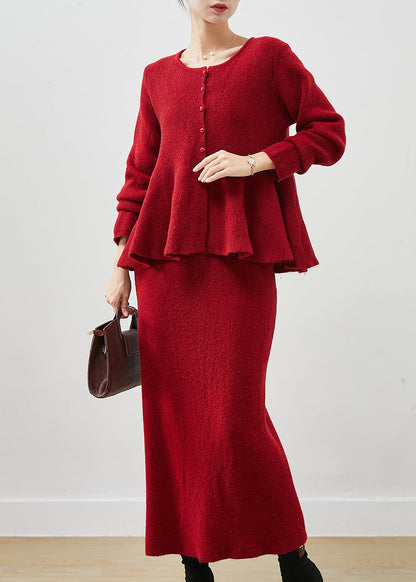 Red Exra Large Hem Silm Fit Knit Two Piece Set Outfits Spring