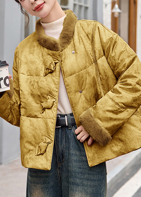 Yellow Pockets Patchwork Duck Down Down Coat Winter