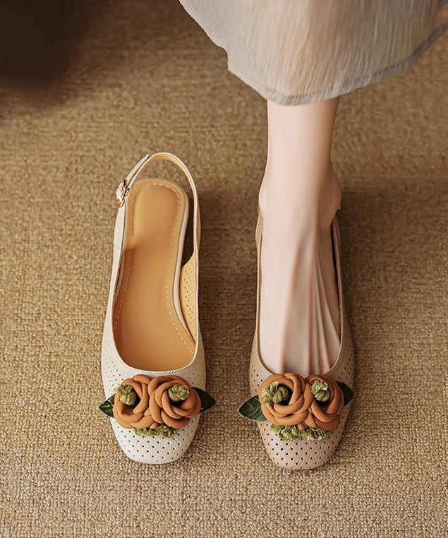 Beige Chunky Sheepskin Classy Splicing Sandals Hollow Out