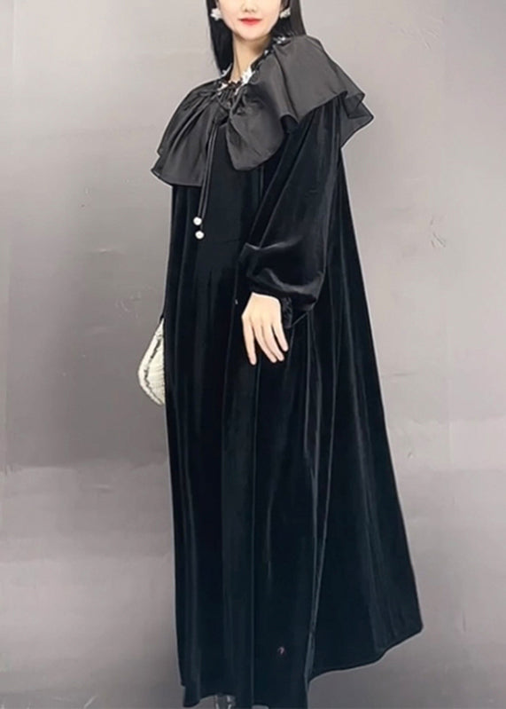 Chice White Sailor Collar Patchwork Silk Velour Maxi Dress Fall