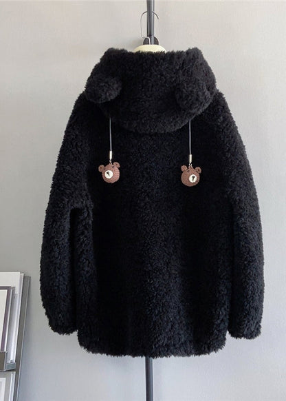 Style Coffee Zippered Wool Hoodie Coat Winter