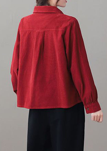 White Peter Pan Collar Button Corduroy Coats Long Sleeve