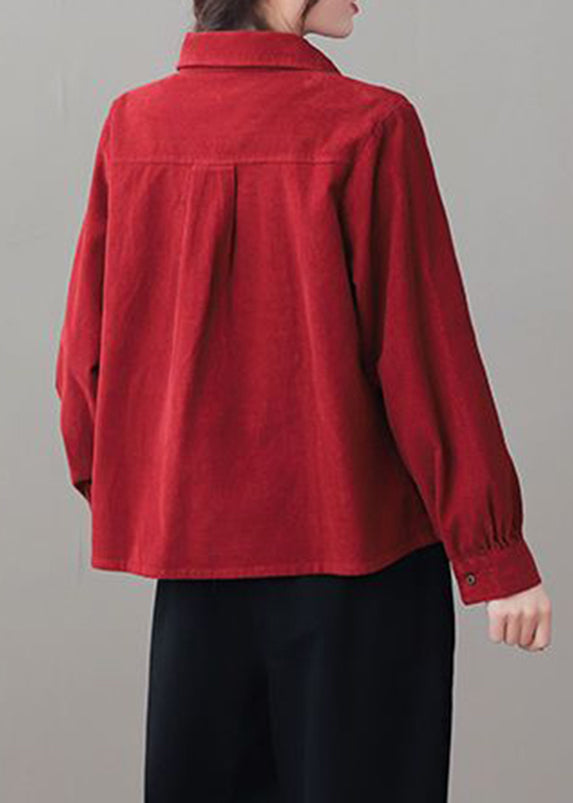 White Peter Pan Collar Button Corduroy Coats Long Sleeve
