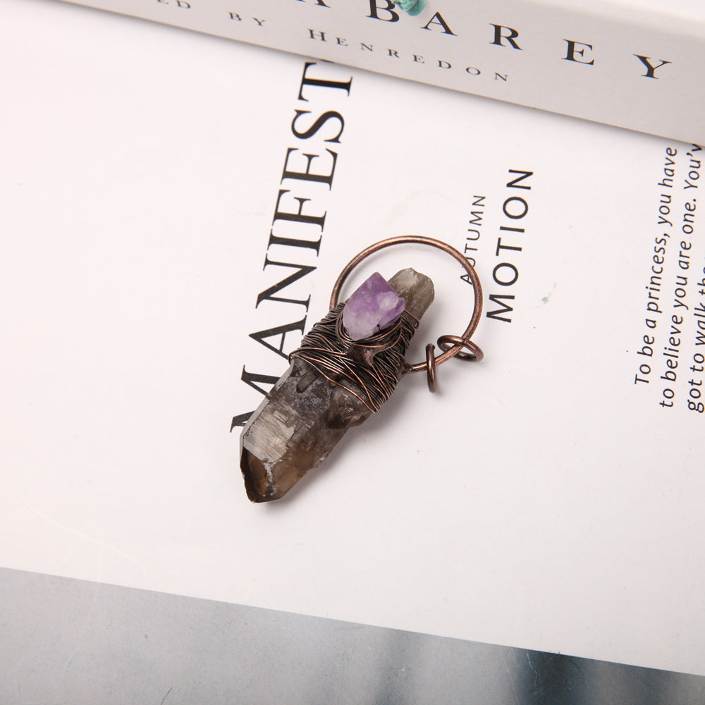 2-inch Amethyst Smoky Quartz Pendant for Spiritual Healing