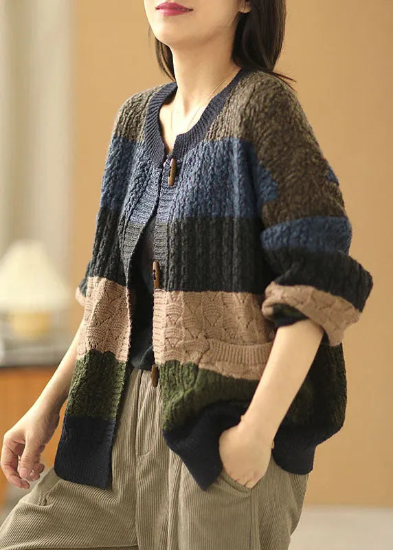 O-neck Pockets Button Fall Knit Knit Coat
