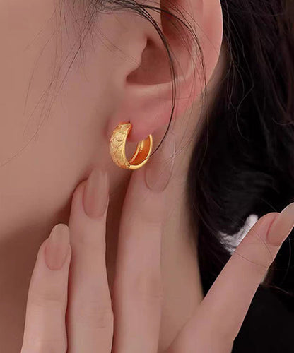 Fine Gold Copper Alloy Fish Scale Hoop Earrings