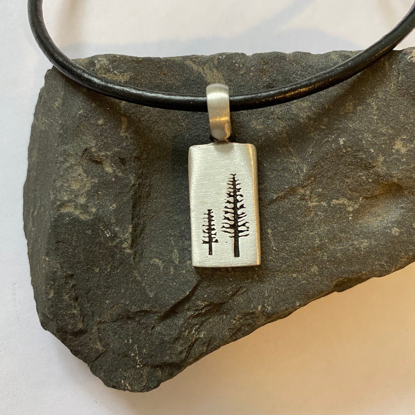 Father's Day Big & Little Tree Pendant With Extra Large Bail, on 3mm Thick Black Leather Necklace