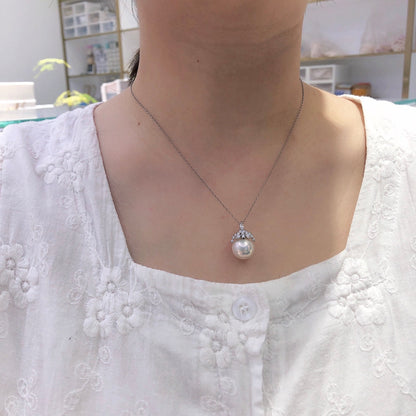 11.6mm Ice Queen Edison White Pearl Pendant & 925 Sterling Silver
