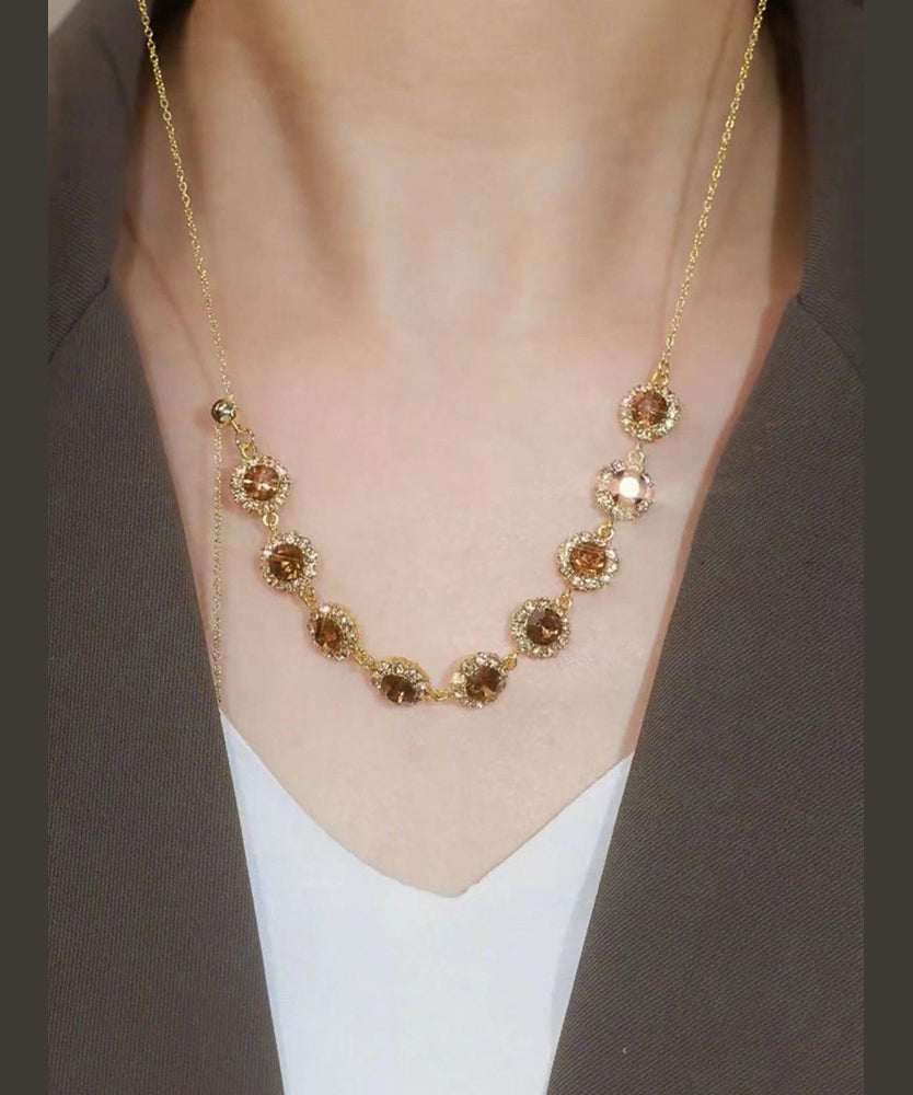 Coffee Alloy Zircon Crystal Pull Type Lariat Necklace