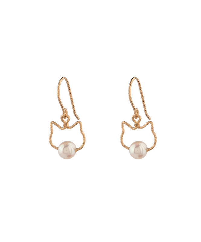 New Gold Alloy Pearl Little Cat Drop Earrings