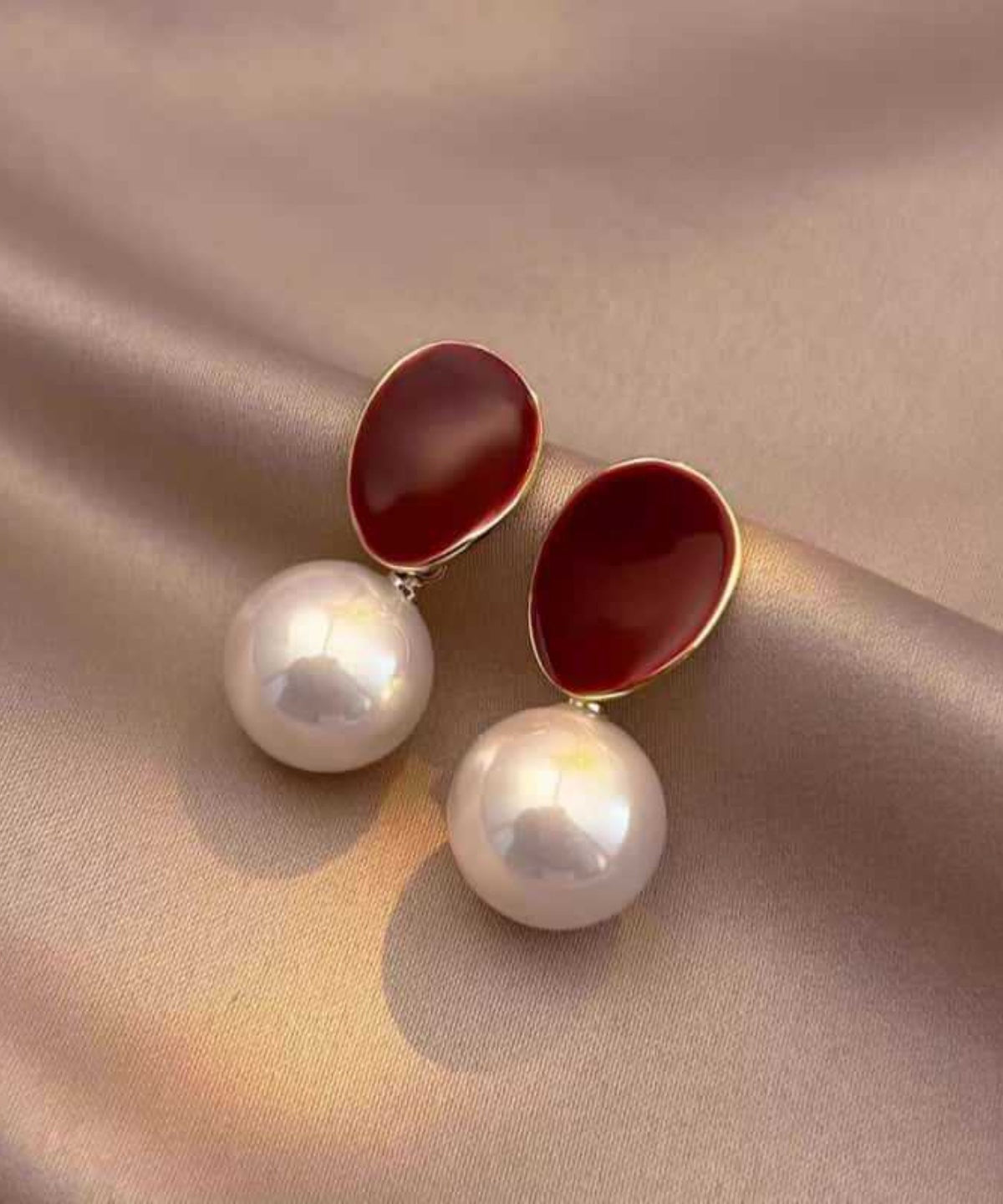 New Red Copper Overgild Pearl Drop Earrings