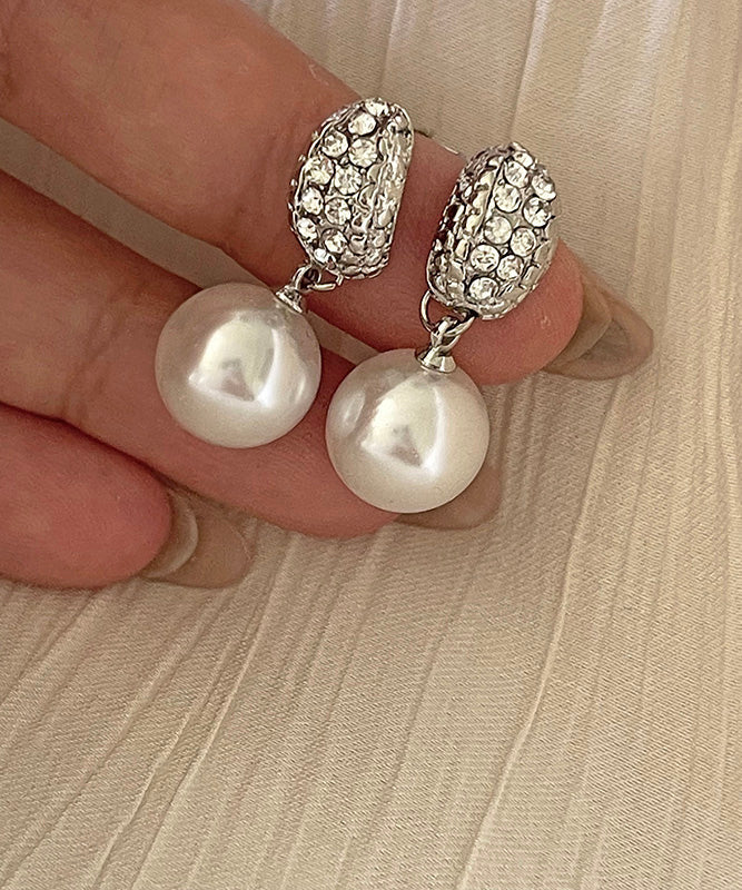 Silk Sterling Silver Zircon Pearl Drop Earrings