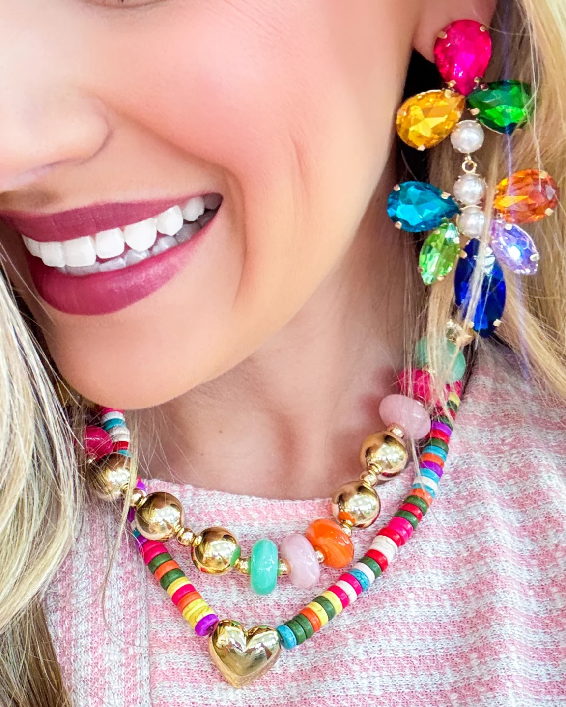 Colorful Beaded Gold Heart Necklace