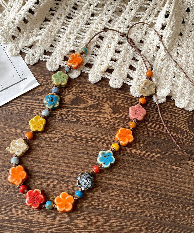 New Rainbow Weave Ceramics Gratuated Bead Necklace