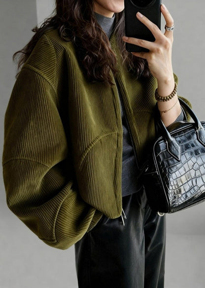 Tea Green Oversized Pockets Corduroy Coat Spring