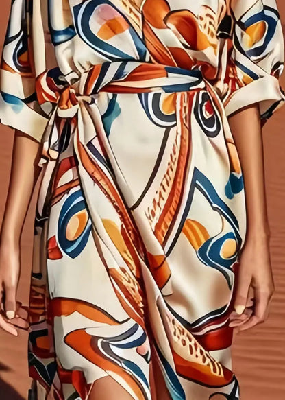 Apricot Print Low High Design Silk Dress Summer