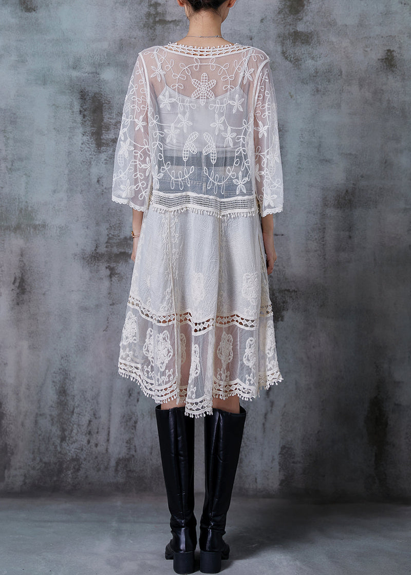 White Embroidered Patchwork Tulle Dresses Summer