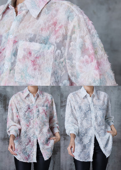 Pink Eyelash Chiffon Shirt Spring