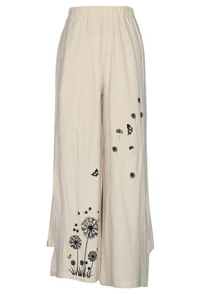 Blue Dandelion Wide Leg Linen Pants Summer Cotton Outfits