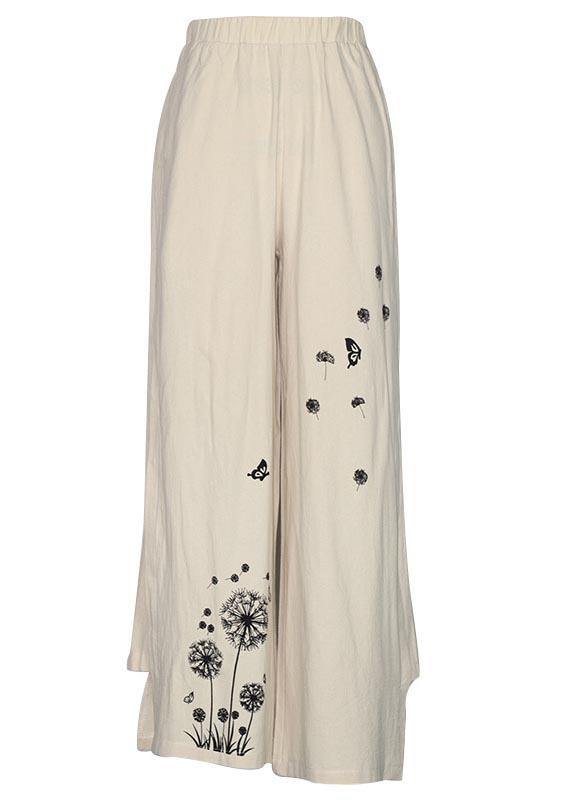 Blue Dandelion Wide Leg Linen Pants Summer Cotton Outfits