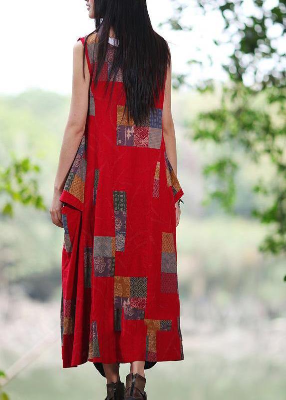 Red U Neck Dress Print Sleeveless Summer Dress