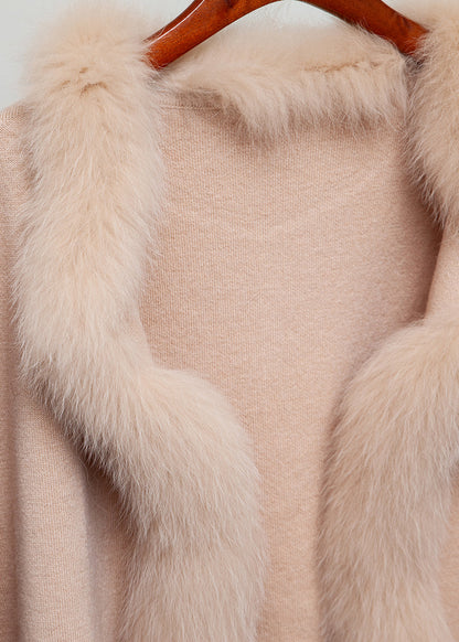 Milk Tea Camel Color Fox Collar Patchwork Woolen Coats Winter
