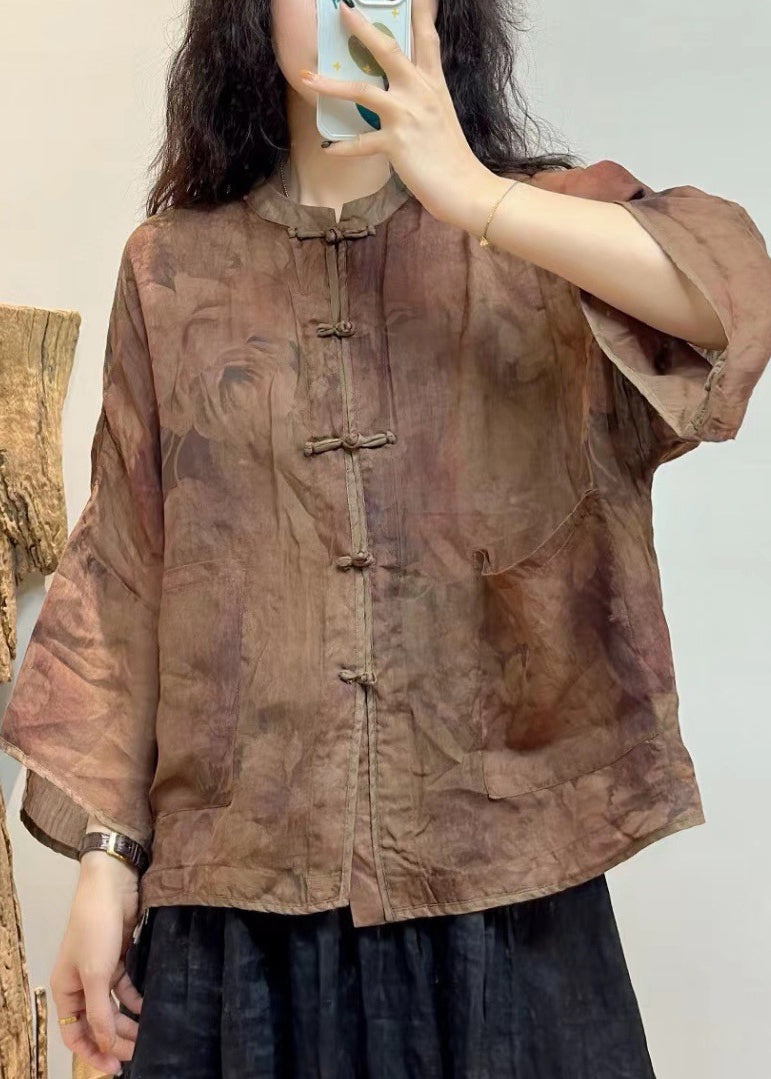Purple Button Pockets Linen Shirt Spring