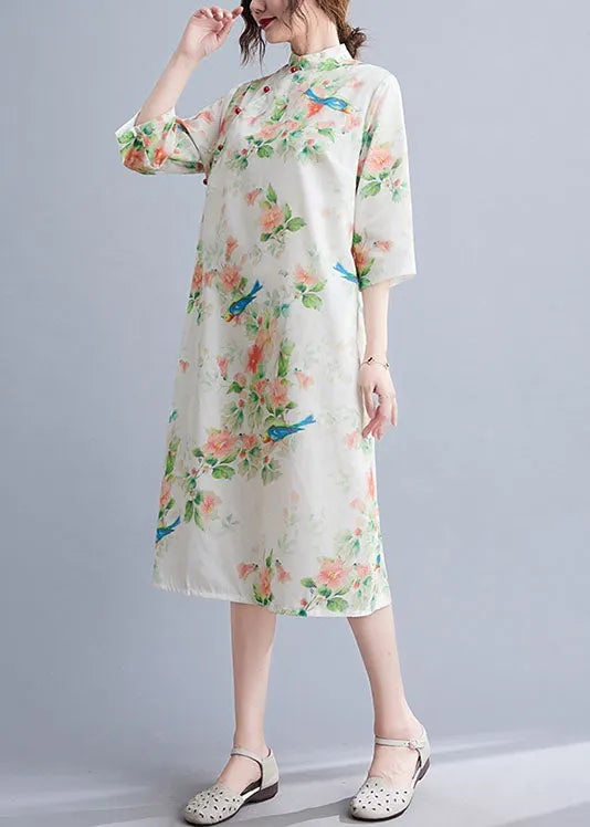 O Neck Half Sleeve Top Sewing Green Bird Print Shirt