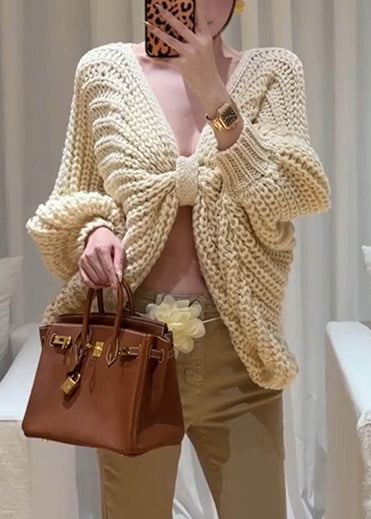 French Beige Wear on Both Sides Butterfly Knit Sweaters Winter