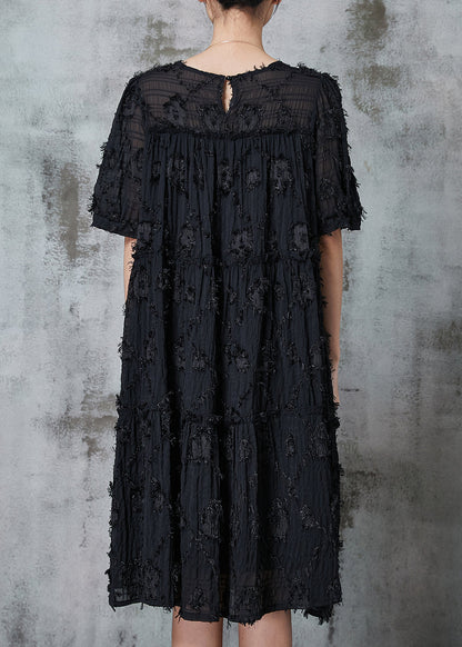 Boutique Black Tasseled Zircon Cotton Dresses Summer