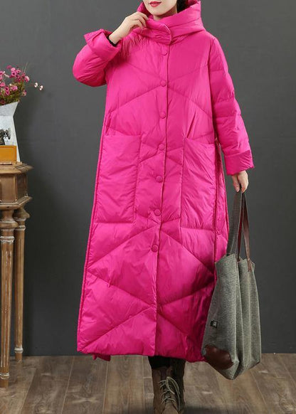 Loose Fitting Parka Jackets Rose Hooded Button Down Warm Winter Coat