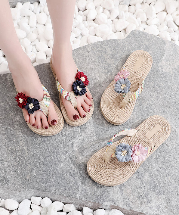 Grey Splicing Thong Sandals Splicing Wedge