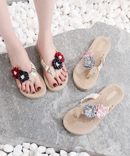 Grey Splicing Thong Sandals Splicing Wedge