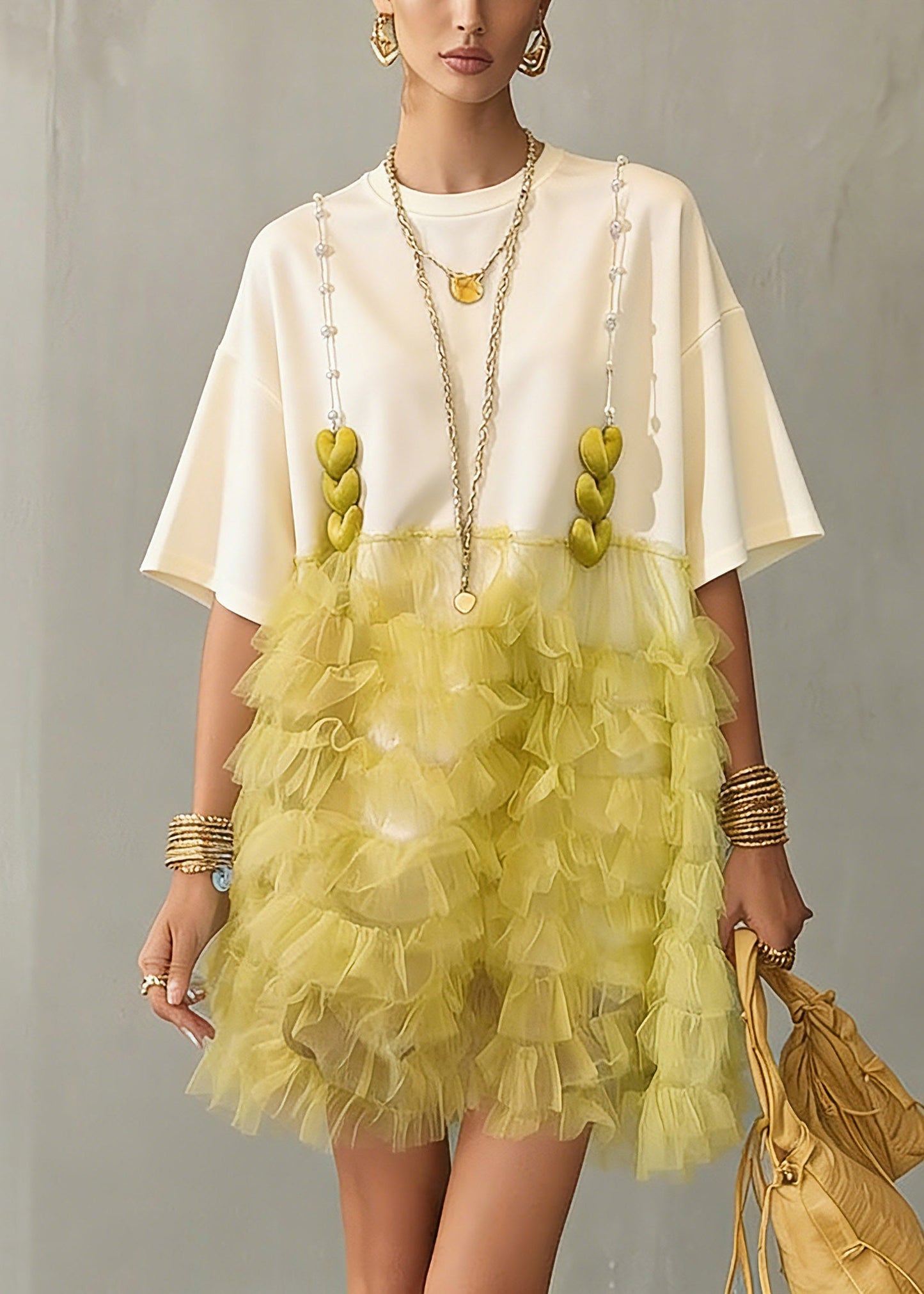 Colorblock Tulle Patchwork Mid Dress Summer